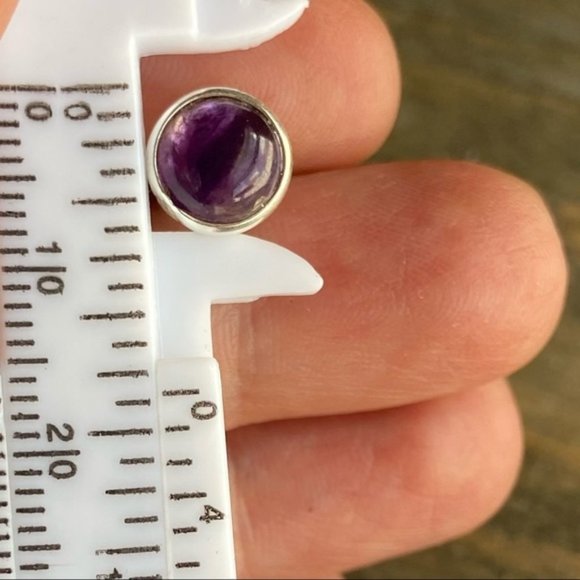 STERLING SILVER AMETHYST COIN STUDS - Picture 4 of 6